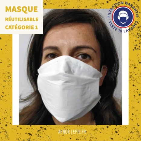 Masque en tissu réutilisable catégorie 1 ECOMASC normalisé AFNOR