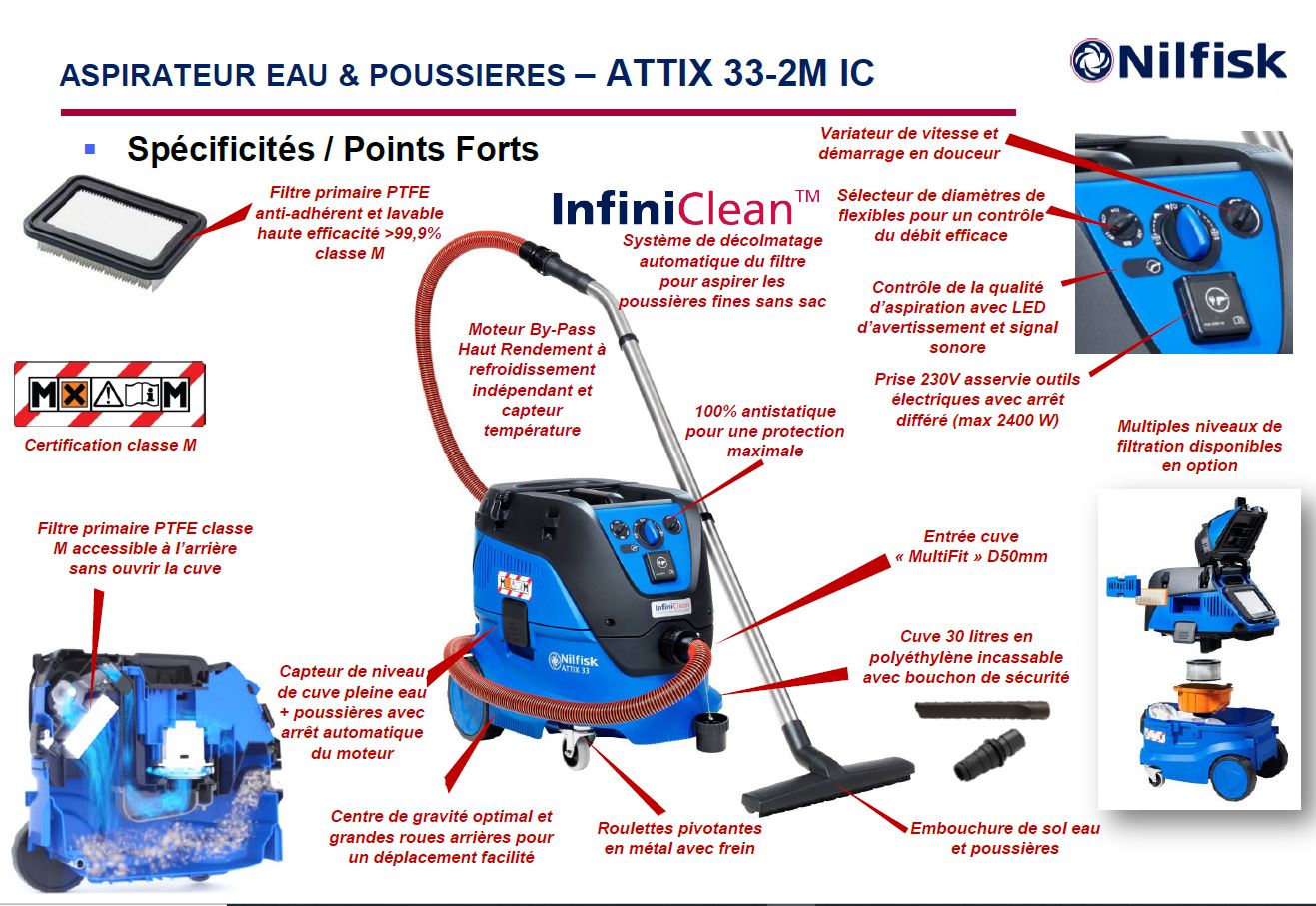 Spécificités aspirateur poussière dangereuse Nilfisk ATTIX 33-2M IC