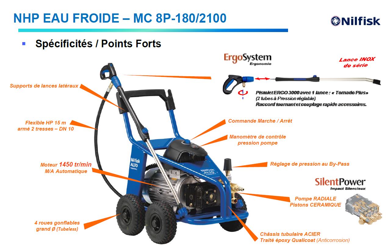 Nettoyeur haute pression Gros Débit Nilfisk MC 8P-180/2100
