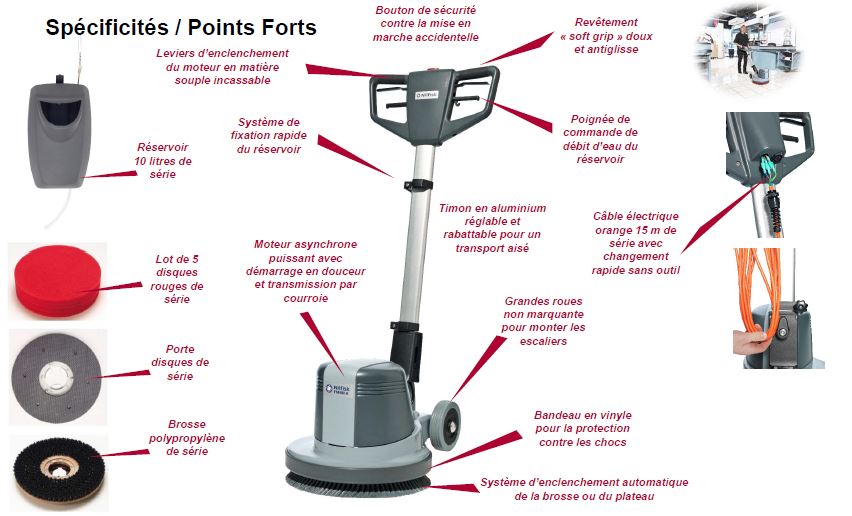 Points forts monobrosse basse vitesse Nilfisk FM400 L