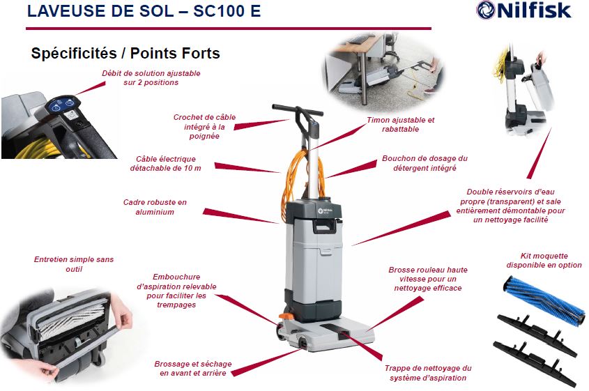 Spécificités et point forts de la laveuse Nilfisk SC100 E