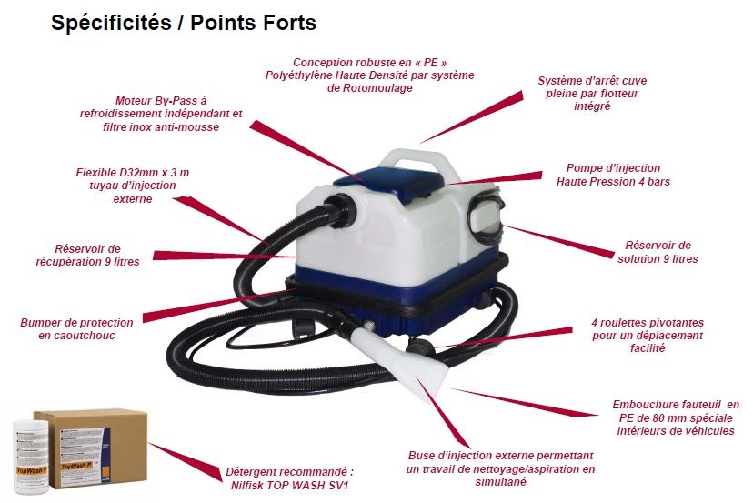 Points forts injecteur/extracteur Nilfisk AX9 CAR
