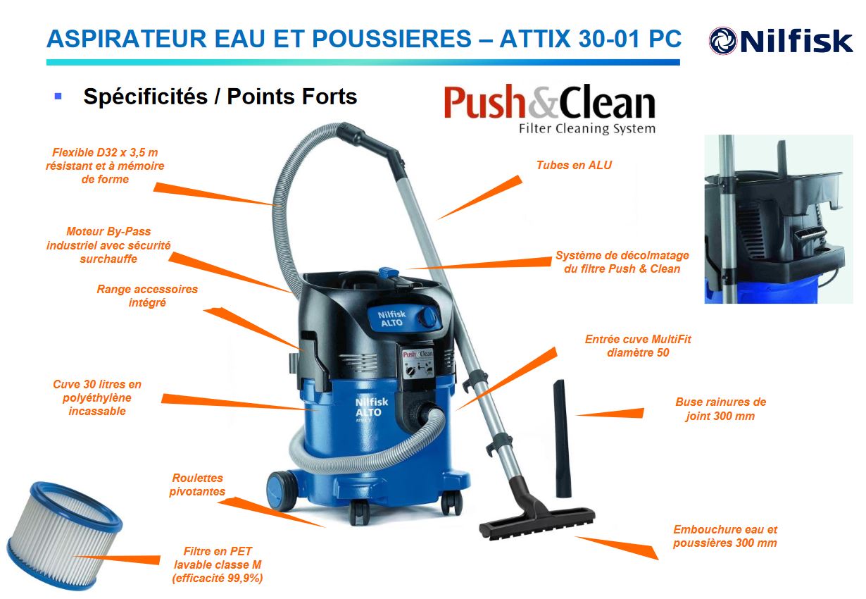 Aspirateur eau et poussière professionnel Nilfisk Attix 9