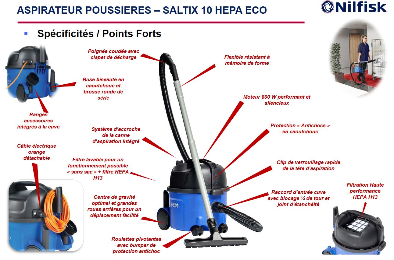 Spécificités aspirateur Nilfisk Saltix 10