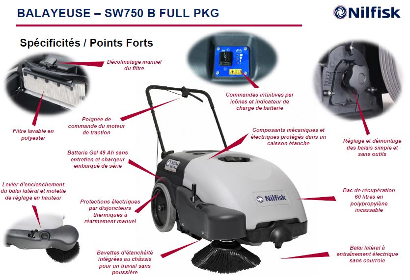 Points forts balayeuse Nilfisk SW750 B FULL PKG